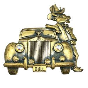 J.J. JONETTE COWBOY BULL CAR BROOCH